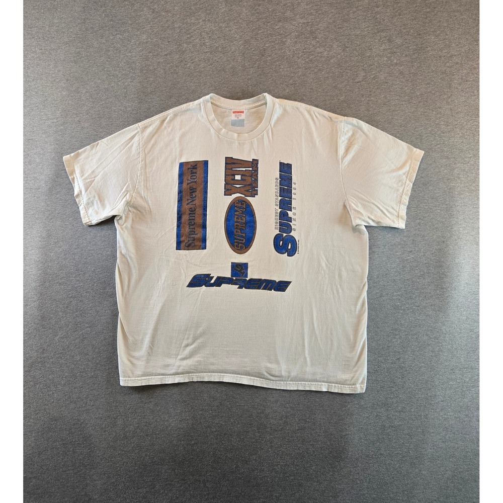 Supreme Shirt Mens XL Cream 2021 Multi Logo Tee Graphic Short Sleeve Streetwear